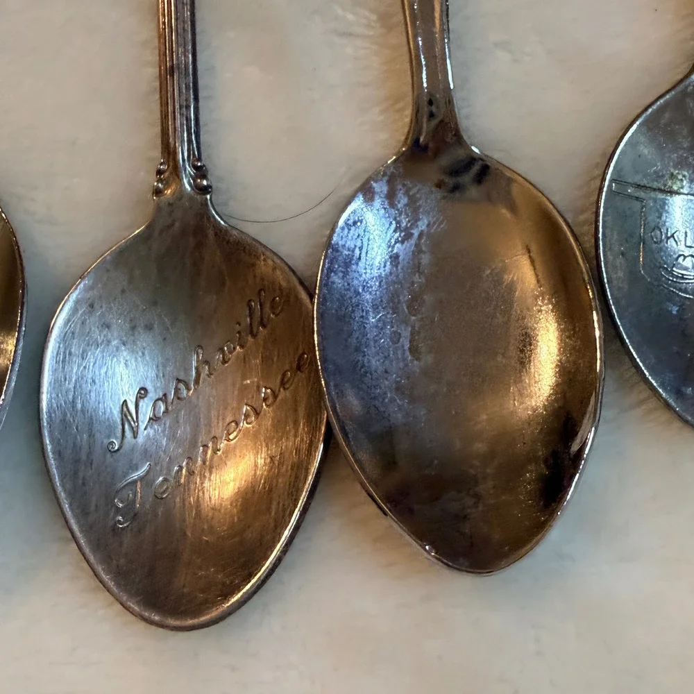 Vintage Souvenir Collector Spoon Lot 9pc Florida Nashville Kansas Oklahoma DC